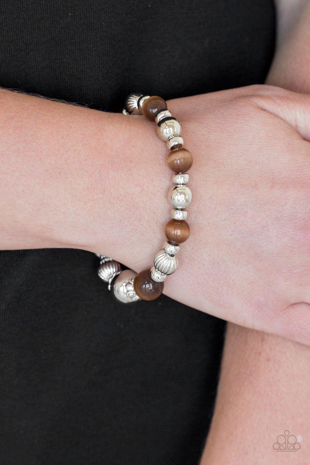 Once Upon A MARITIME Brown and Silver Stretch Bracelet - Paparazzi Accessories- on model - CarasShop.com - Paparazzi Jewelry by Cara Jewels