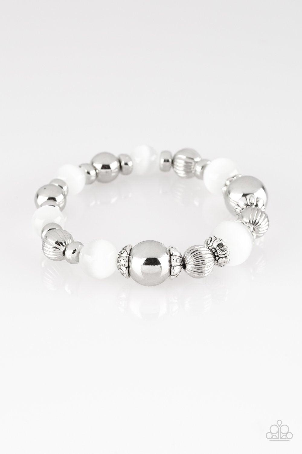 Once Upon A MARITIME White and Silver Stretch Bracelet - Paparazzi Accessories- lightbox - CarasShop.com - Paparazzi Jewelry by Cara Jewels