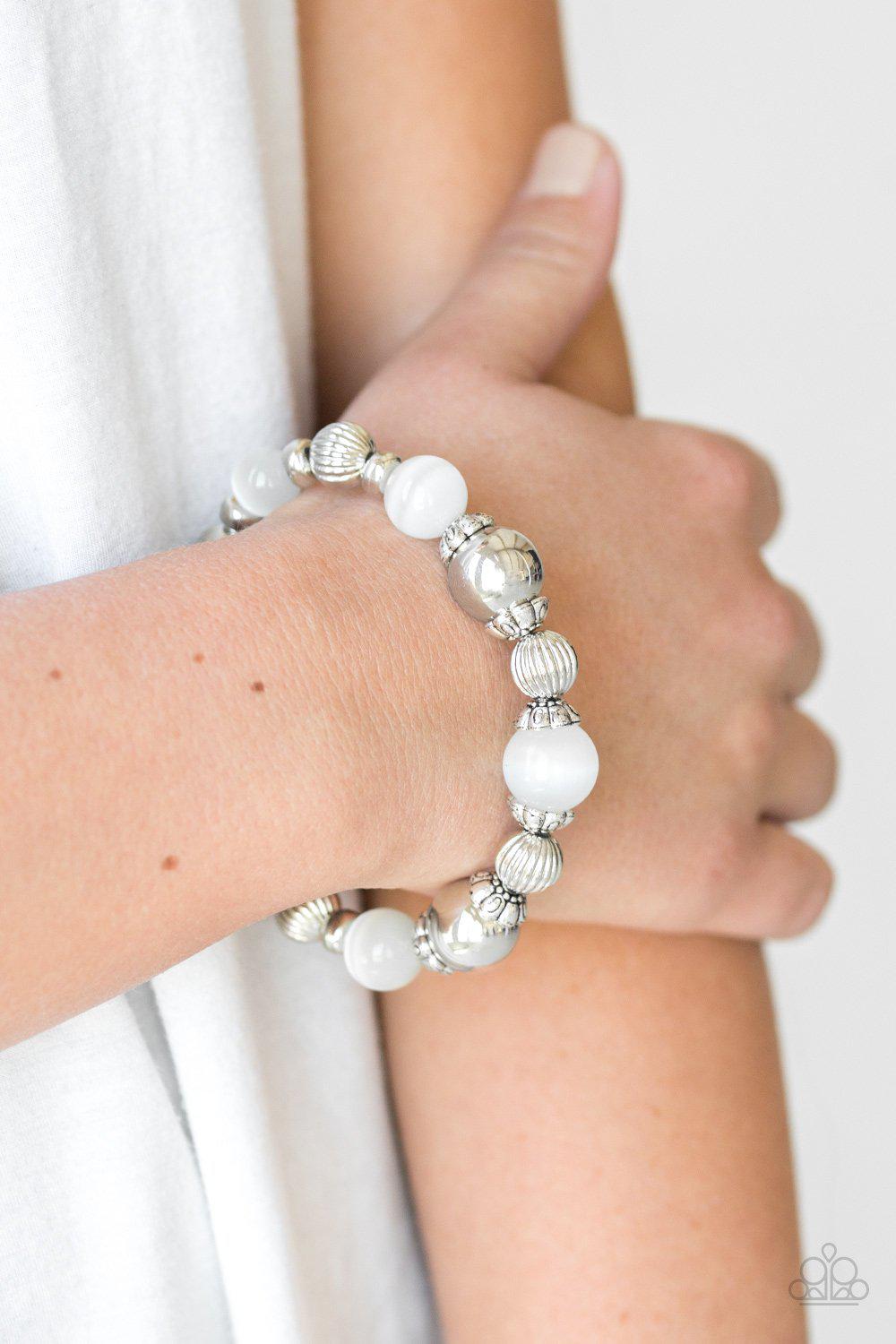 Once Upon A MARITIME White and Silver Stretch Bracelet - Paparazzi Accessories- lightbox - CarasShop.com - Paparazzi Jewelry by Cara Jewels