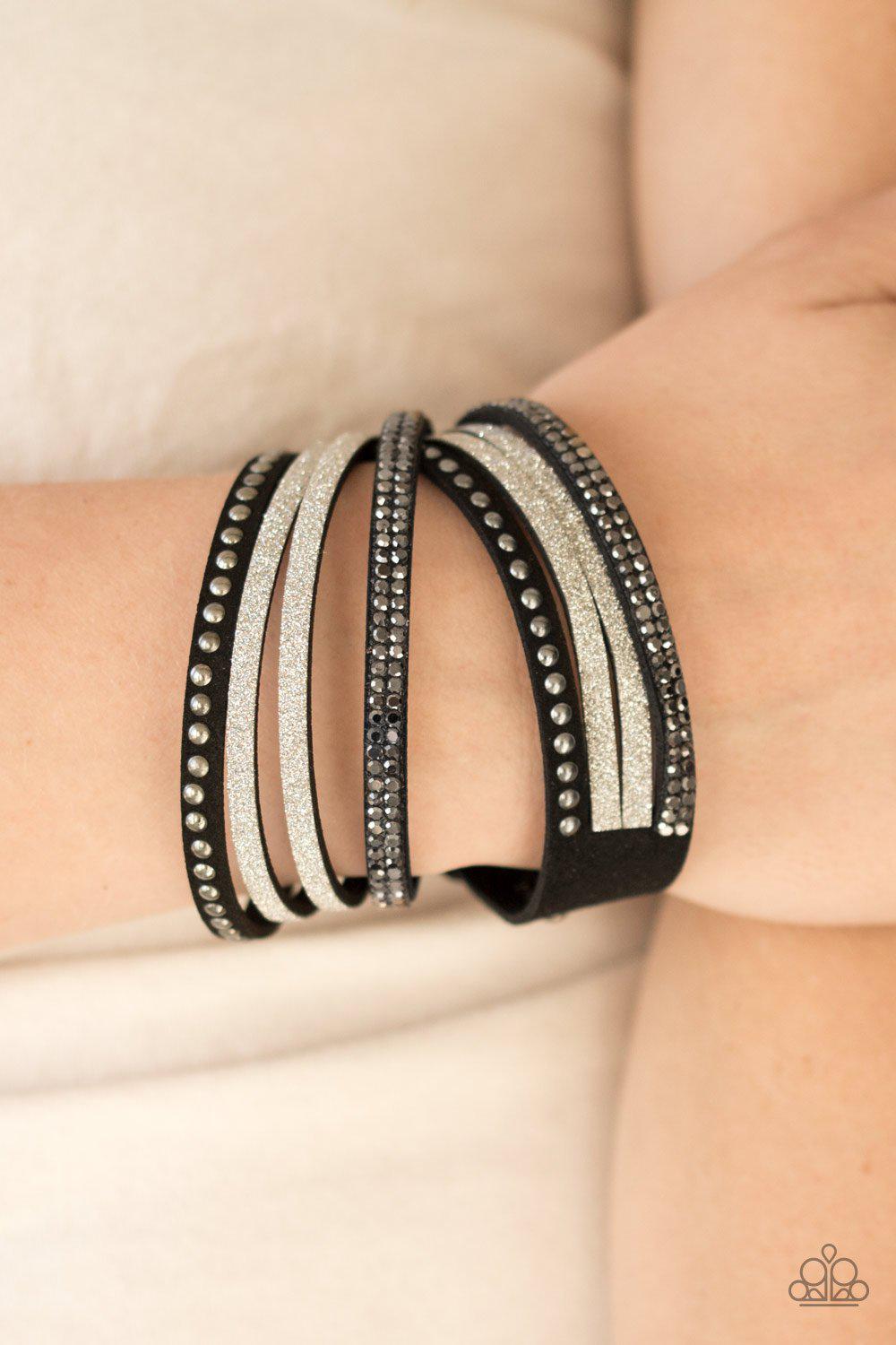 Once Upon A Showtime Black Double-wrap Snap Bracelet - Paparazzi Accessories- lightbox - CarasShop.com - Paparazzi Jewelry by Cara Jewels