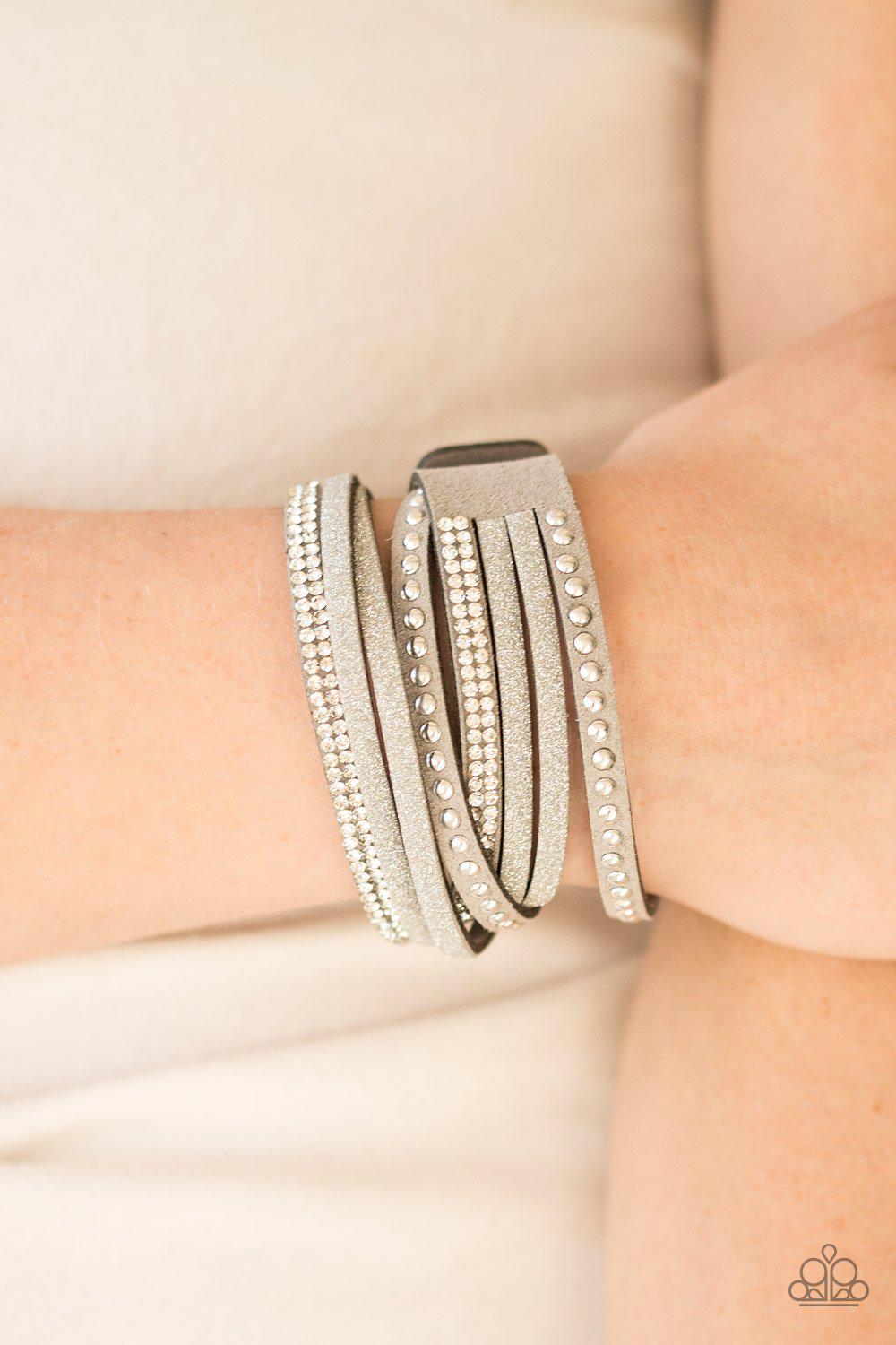 Once Upon A Showtime Silver Double-wrap Snap Bracelet - Paparazzi Accessories- lightbox - CarasShop.com - Paparazzi Jewelry by Cara Jewels