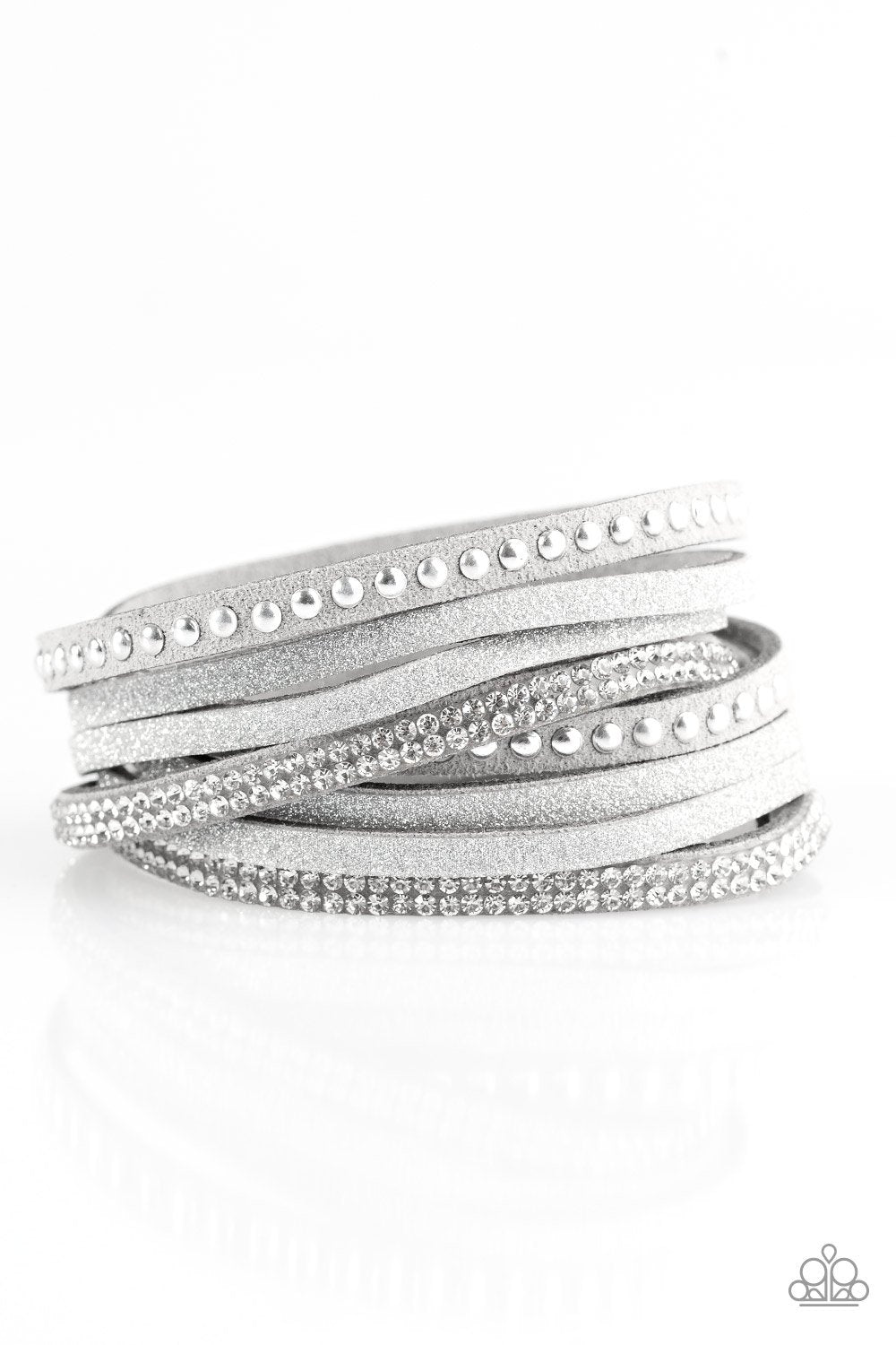 Once Upon A Showtime Silver Double-wrap Snap Bracelet - Paparazzi Accessories- on model - CarasShop.com - Paparazzi Jewelry by Cara Jewels
