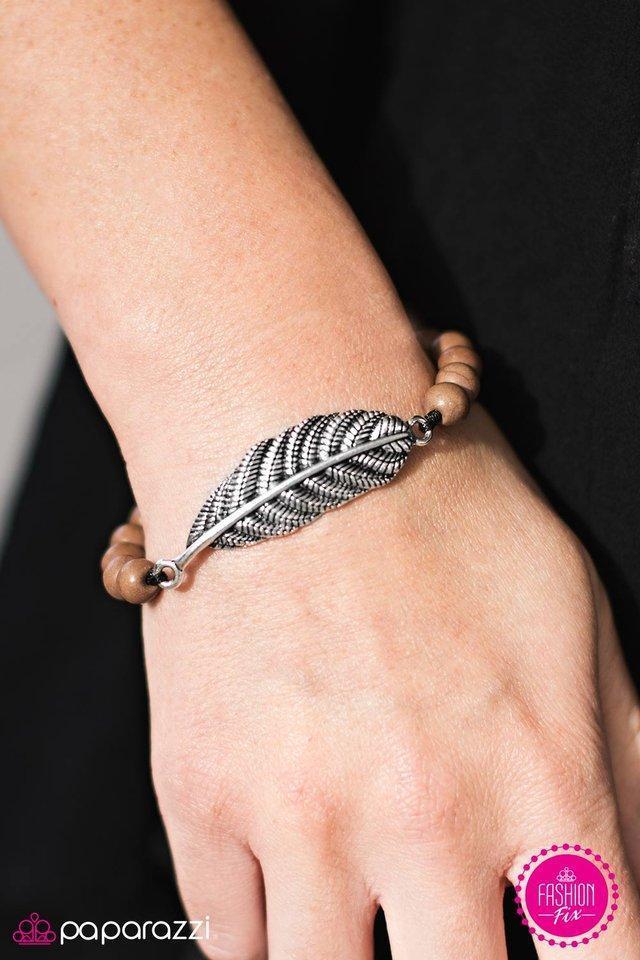 One For The Birds Brown Stone and Feather Bracelet - Paparazzi Accessories- lightbox - CarasShop.com - Paparazzi Jewelry by Cara Jewels