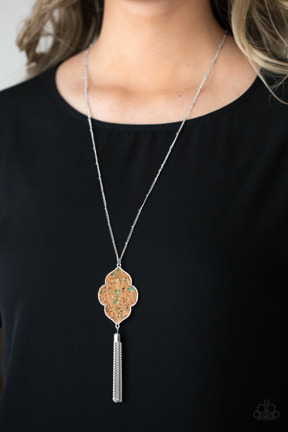 One Night In Casablanca Green & Cork Necklace - Paparazzi Accessories- lightbox - CarasShop.com - Paparazzi Jewelry by Cara Jewels