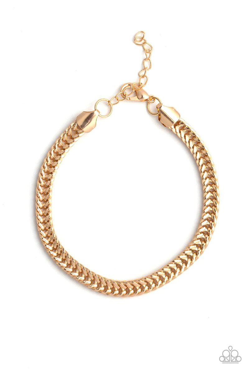 One-Two Knockout Gold Bracelet - Paparazzi Accessories- lightbox - CarasShop.com - Paparazzi Jewelry by Cara Jewels