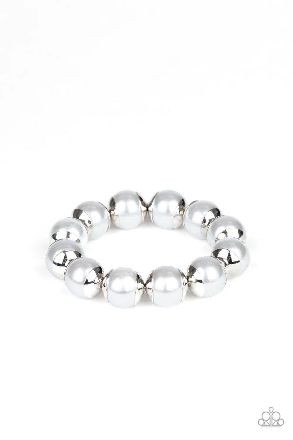 One Woman Show-STOPPER Silver Pearl Bracelet - Paparazzi Accessories- lightbox - CarasShop.com - Paparazzi Jewelry by Cara Jewels