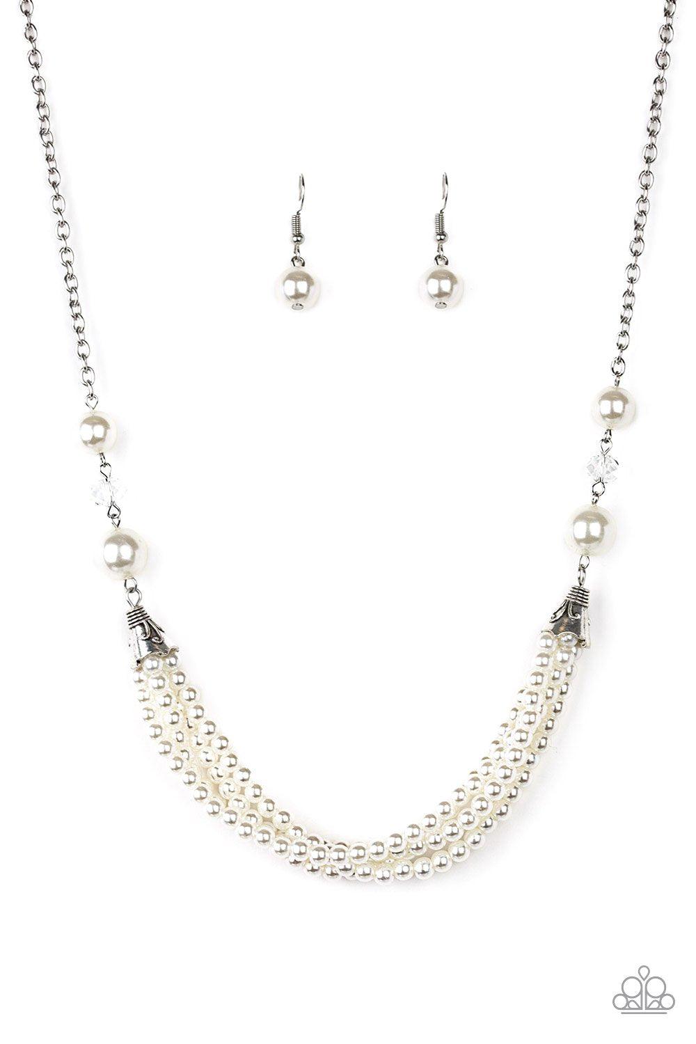 One-WOMAN Show White Pearl Necklace - Paparazzi Accessories- lightbox - CarasShop.com - Paparazzi Jewelry by Cara Jewels