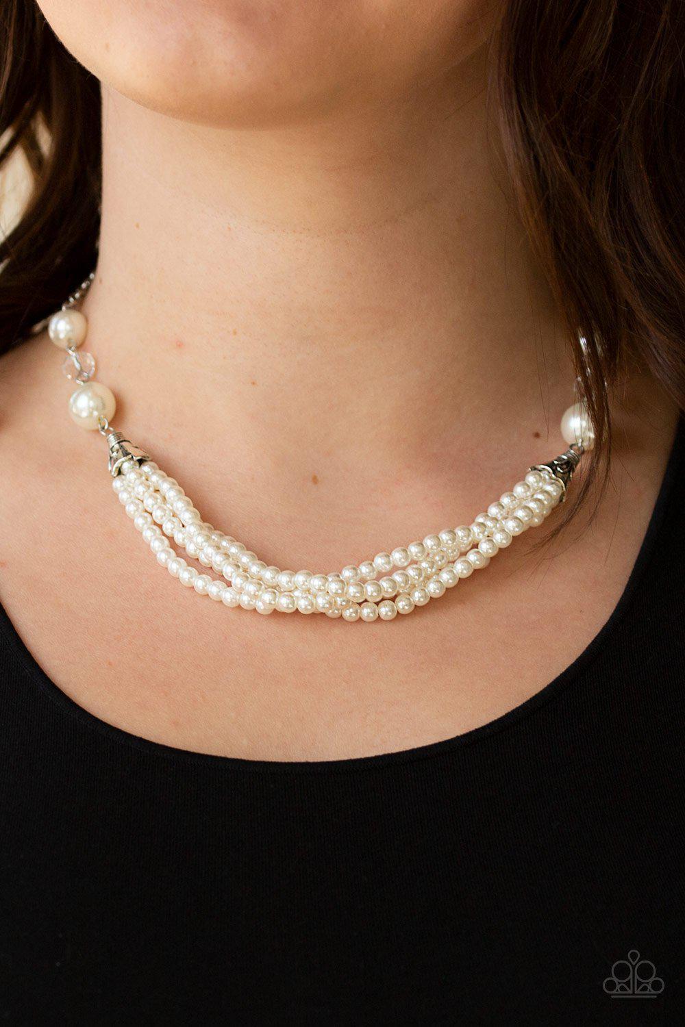 One-WOMAN Show White Pearl Necklace - Paparazzi Accessories- lightbox - CarasShop.com - Paparazzi Jewelry by Cara Jewels