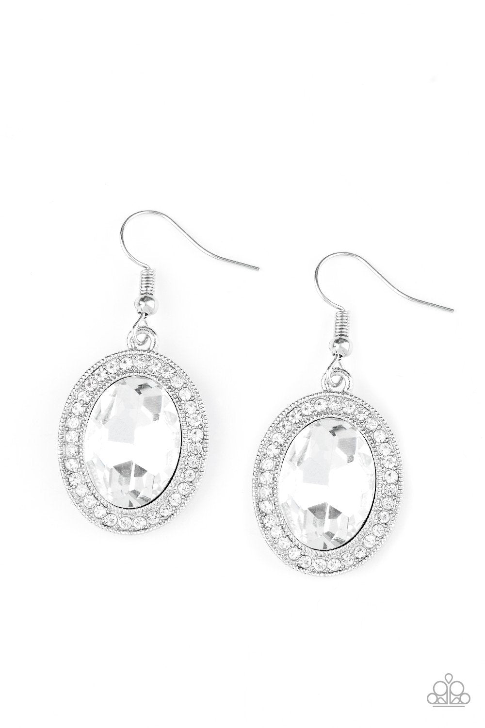 Only FAME In Town White Rhinestone Earrings - Paparazzi Accessories- lightbox - CarasShop.com - Paparazzi Jewelry by Cara Jewels