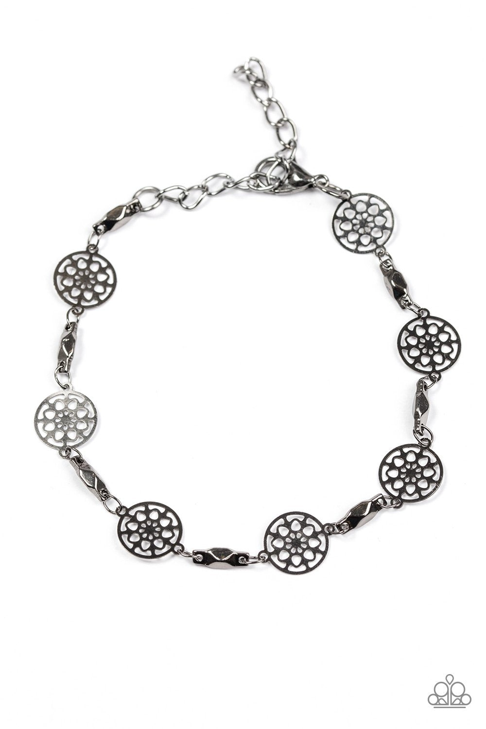 Only Time Wheel Tell Gunmetal Black Bracelet - Paparazzi Accessories- on model - CarasShop.com - Paparazzi Jewelry by Cara Jewels