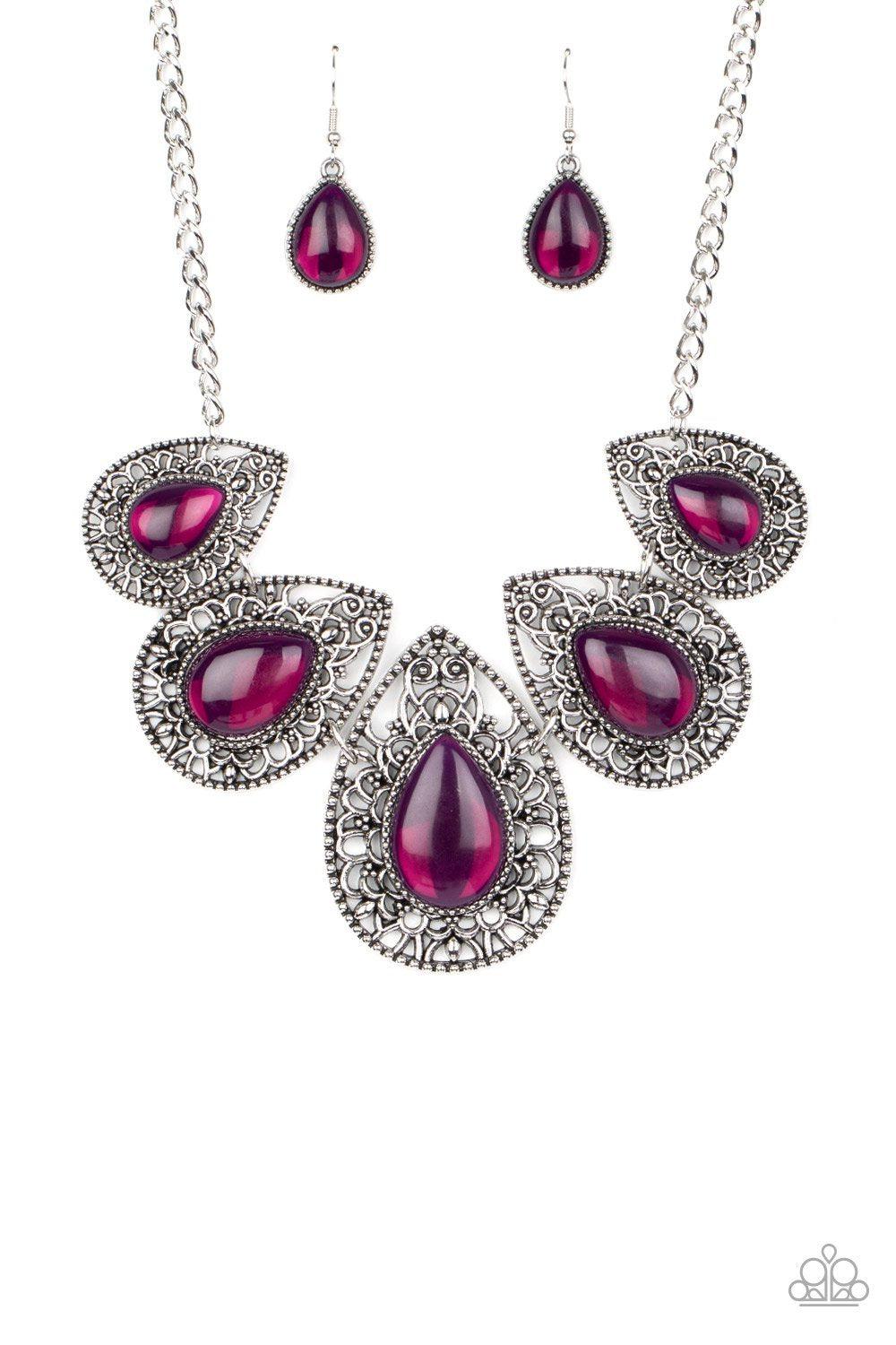 Opal Auras Purple Teardrop Necklace - Paparazzi Accessories - free matching earrings -CarasShop.com - Paparazzi Jewelry by Cara Jewels