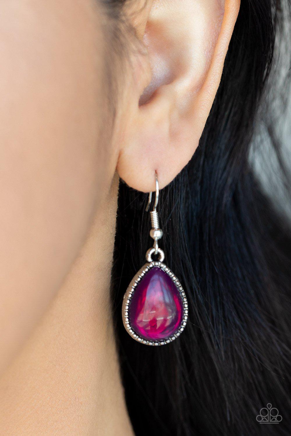 Opal Auras Purple Teardrop Necklace - Paparazzi Accessories- on model - CarasShop.com - Paparazzi Jewelry by Cara Jewels