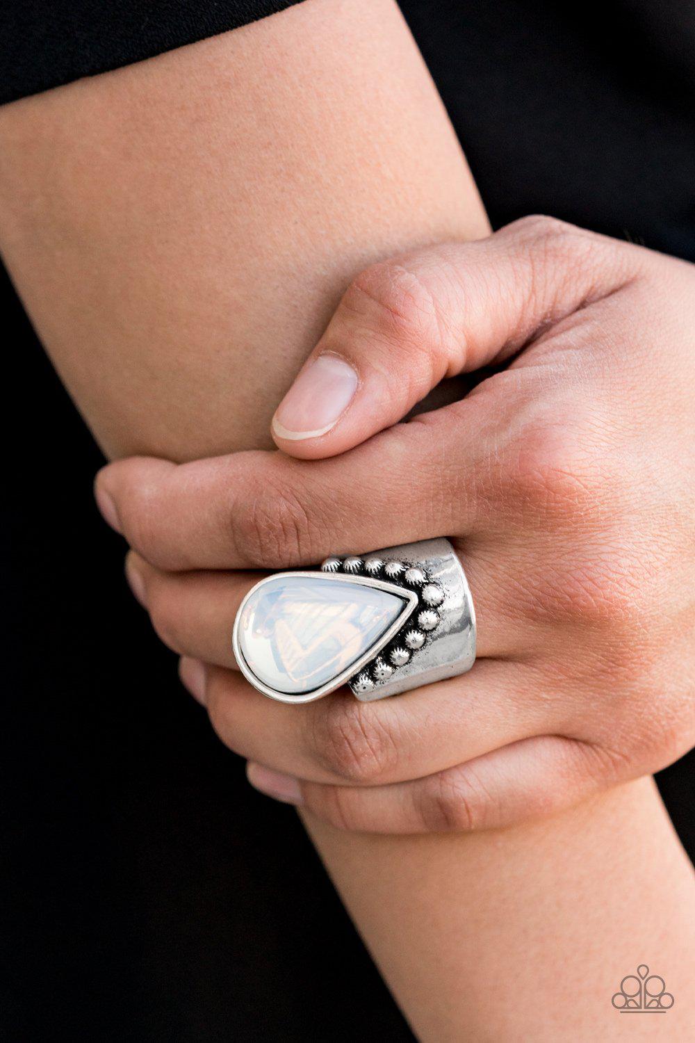 Opal Mist White Ring - Paparazzi Accessories- on model - CarasShop.com - Paparazzi Jewelry by Cara Jewels