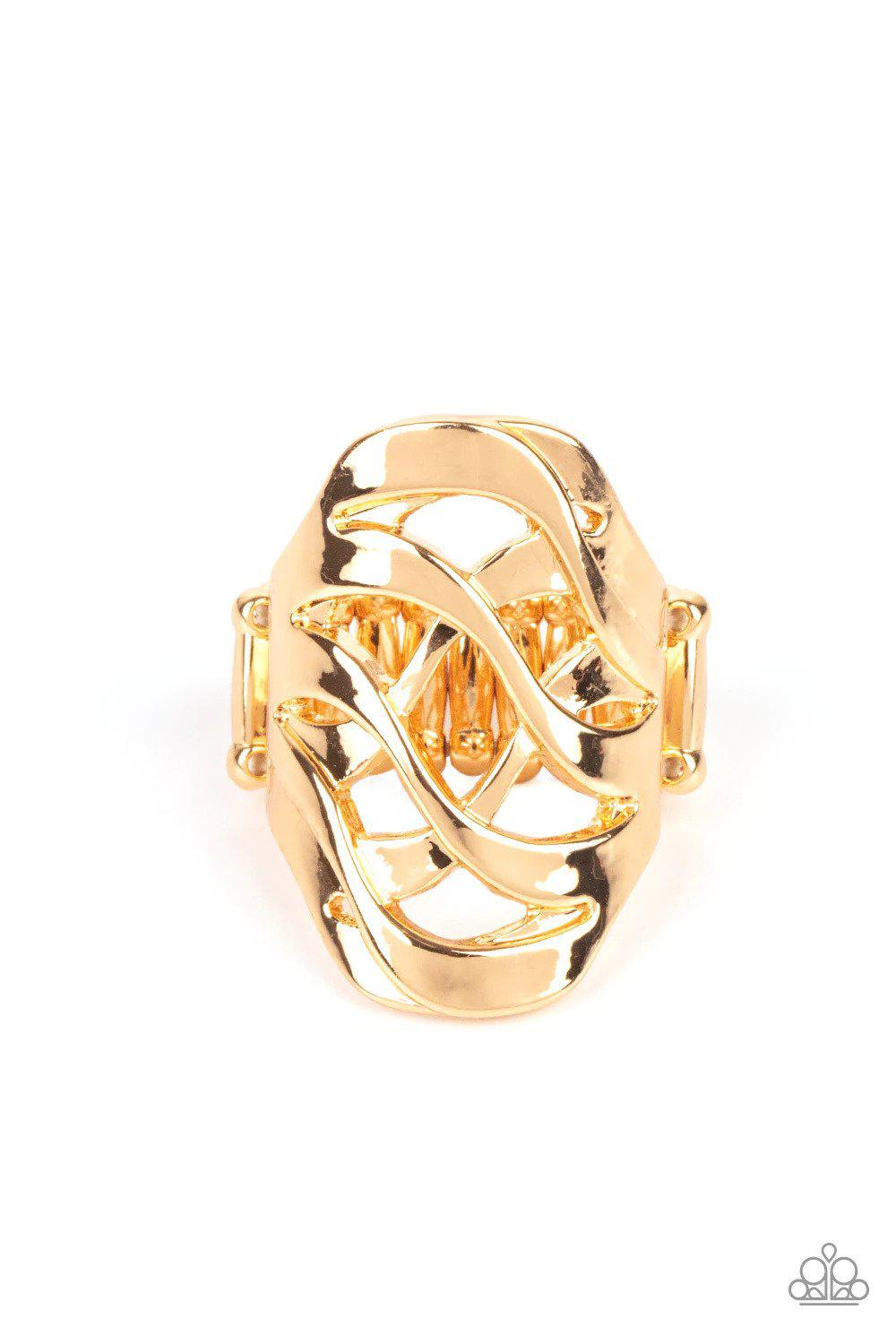 Open Fire Gold Ring - Paparazzi Accessories- lightbox - CarasShop.com - Paparazzi Jewelry by Cara Jewels