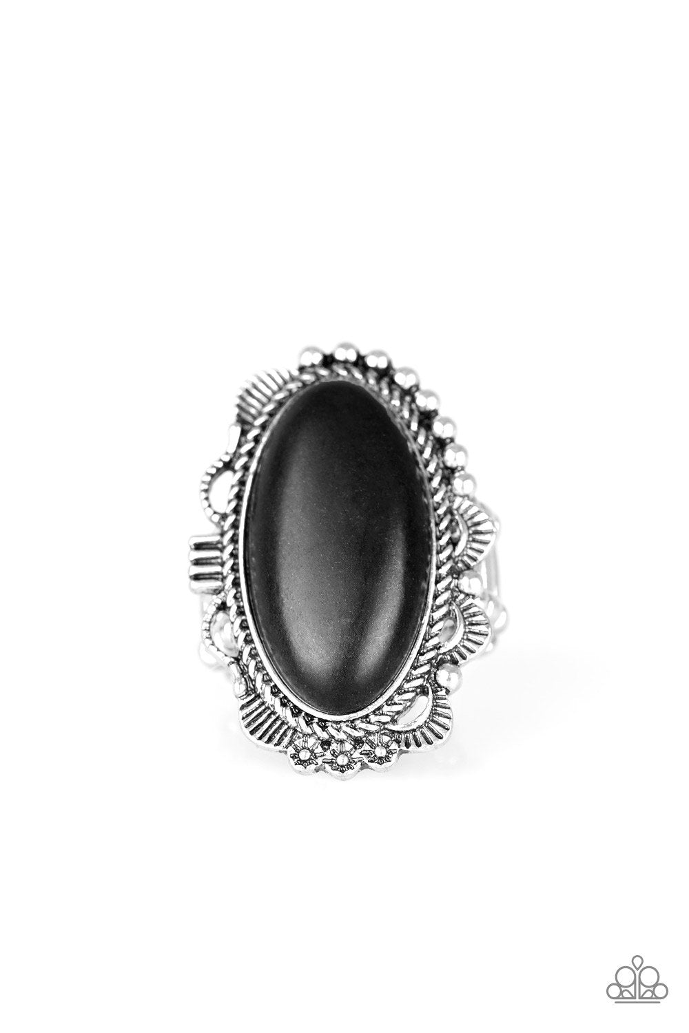 Open Range Black Stone and Silver Ring - Paparazzi Accessories- lightbox - CarasShop.com - Paparazzi Jewelry by Cara Jewels