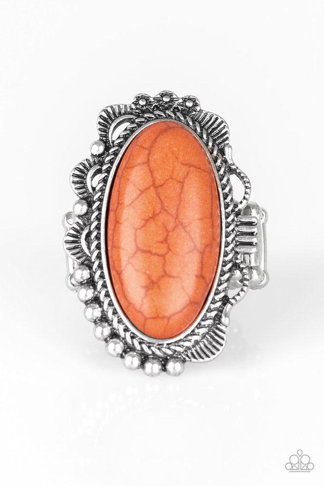 Open Range Orange Stone and Silver Ring - Paparazzi Accessories- lightbox - CarasShop.com - Paparazzi Jewelry by Cara Jewels