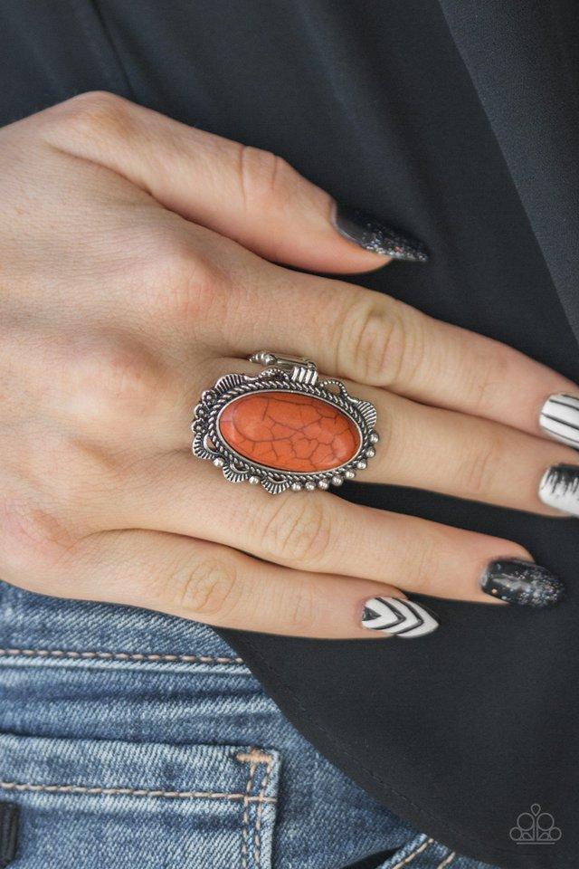 Open Range Orange Stone and Silver Ring - Paparazzi Accessories- on model - CarasShop.com - Paparazzi Jewelry by Cara Jewels