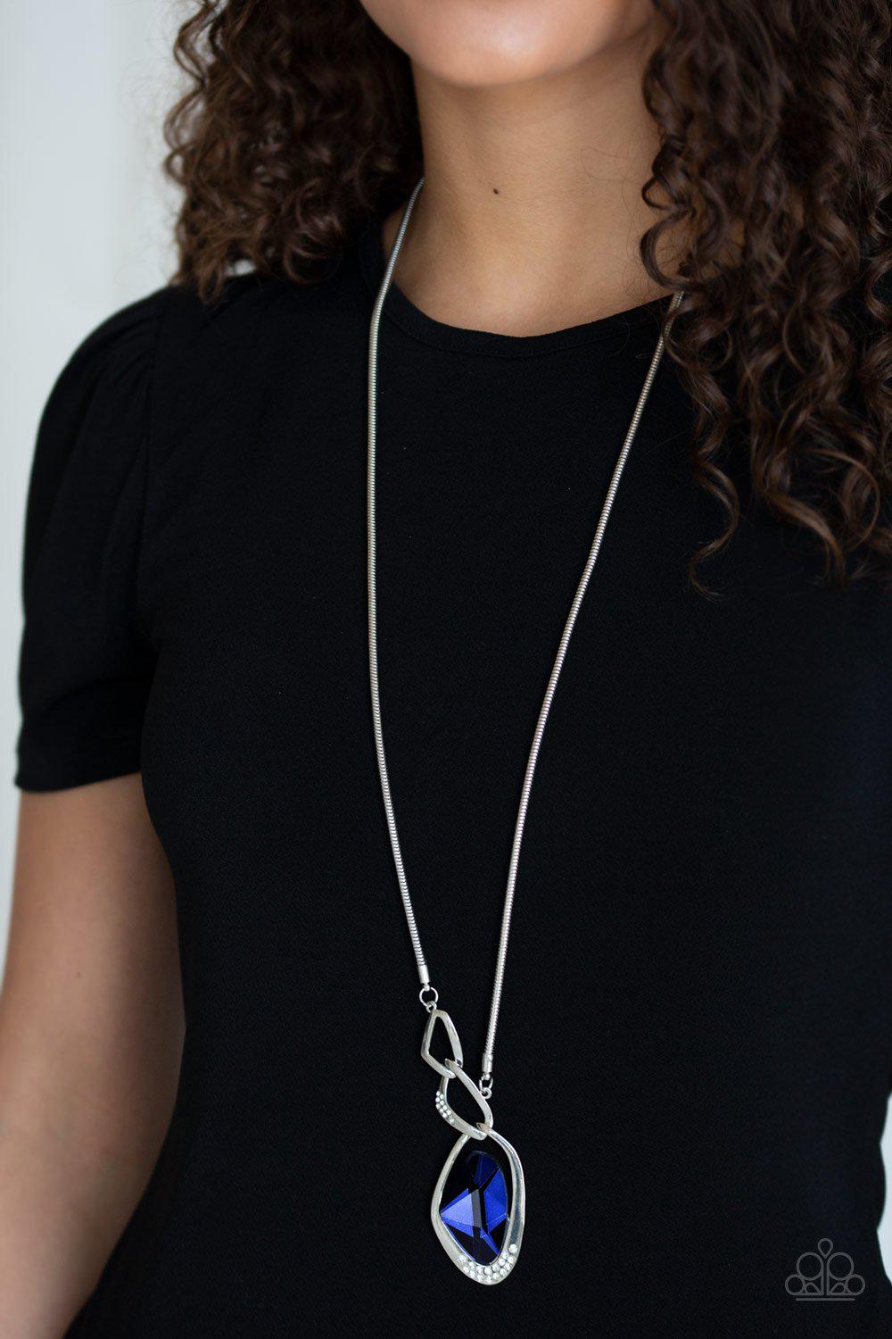 Optical Opulence Blue Rhinestone Pendant Necklace - Paparazzi Accessories- on model - CarasShop.com - Paparazzi Jewelry by Cara Jewels