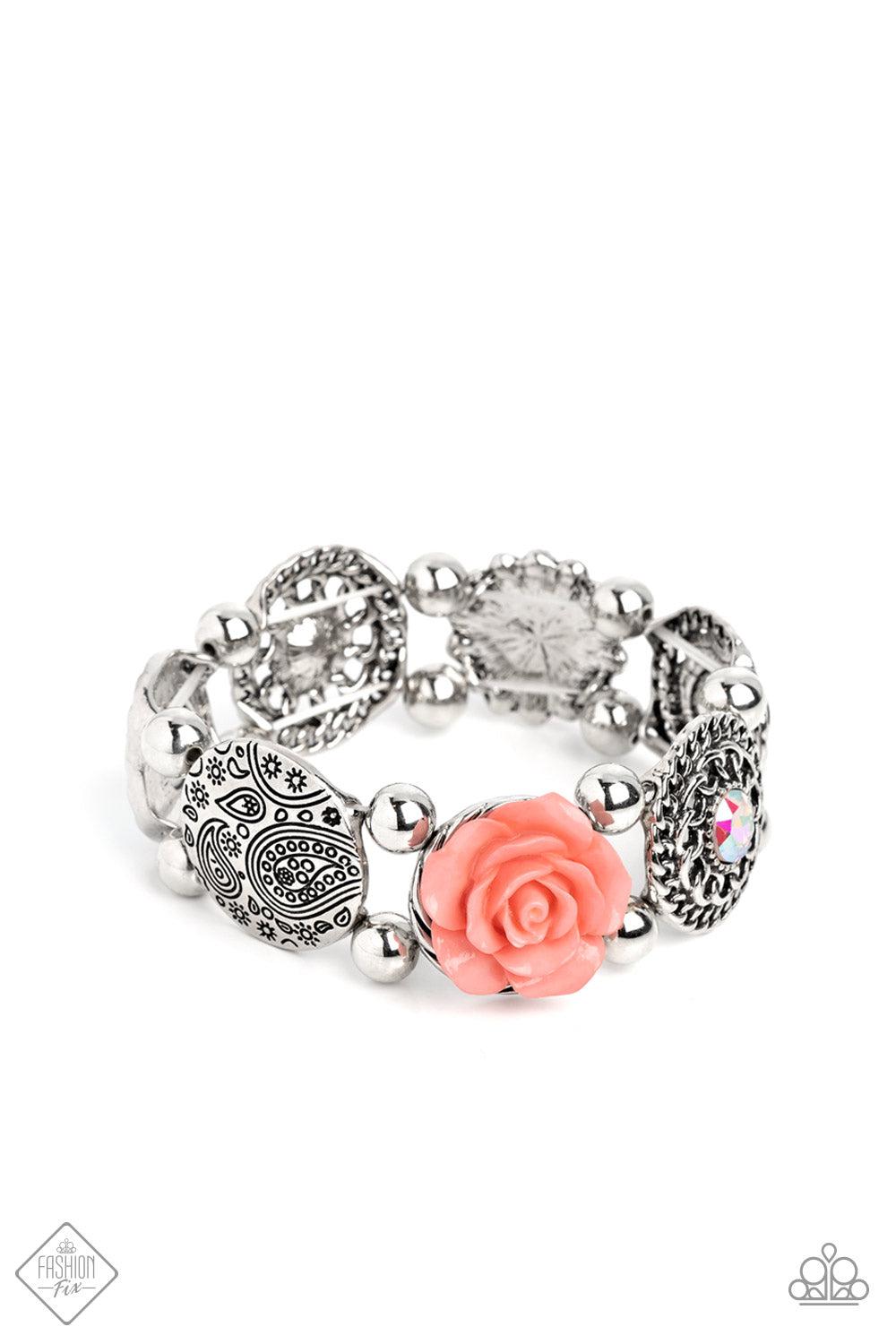 Optimistic Oasis Coral Orange Rose Bracelet - Paparazzi Accessories- lightbox - CarasShop.com - Paparazzi Jewelry by Cara Jewels