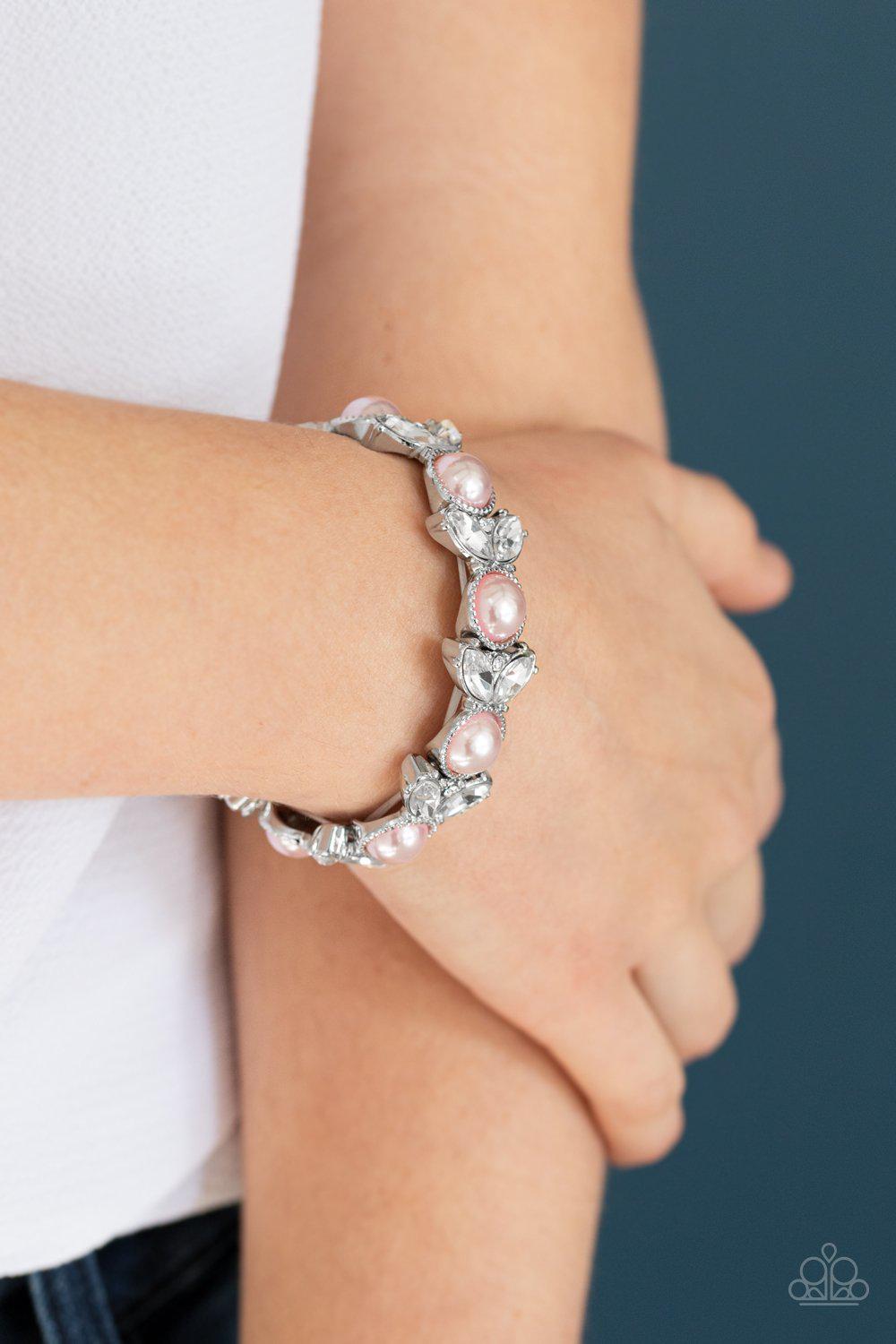 Opulent Oasis Pink Pearl and White Rhinestone Bracelet - Paparazzi Accessories- lightbox - CarasShop.com - Paparazzi Jewelry by Cara Jewels