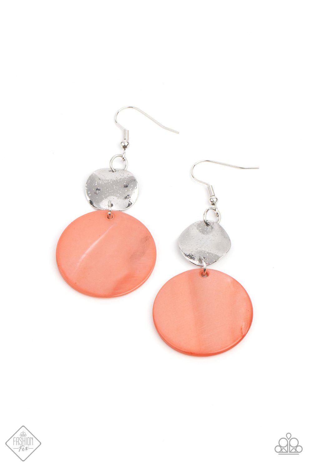 Opulently Oasis Coral and Silver Earrings - Paparazzi Accessories- on model - CarasShop.com - Paparazzi Jewelry by Cara Jewels