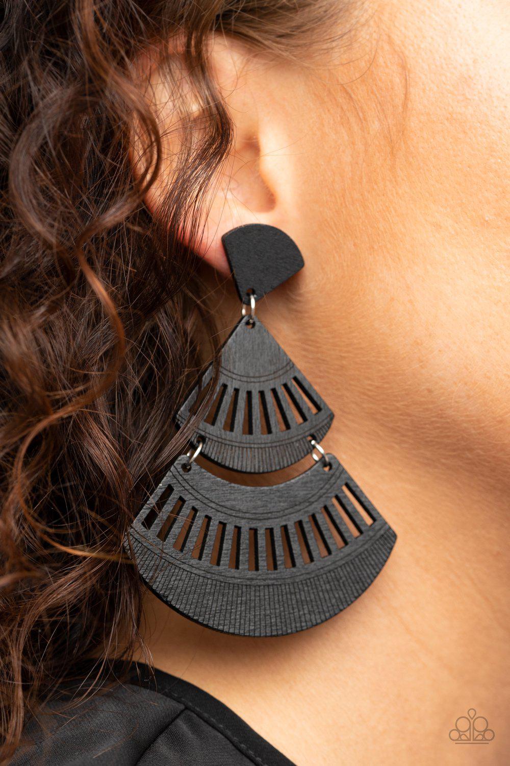 Oriental Oasis Black Wood Earrings - Paparazzi Accessories- lightbox - CarasShop.com - Paparazzi Jewelry by Cara Jewels