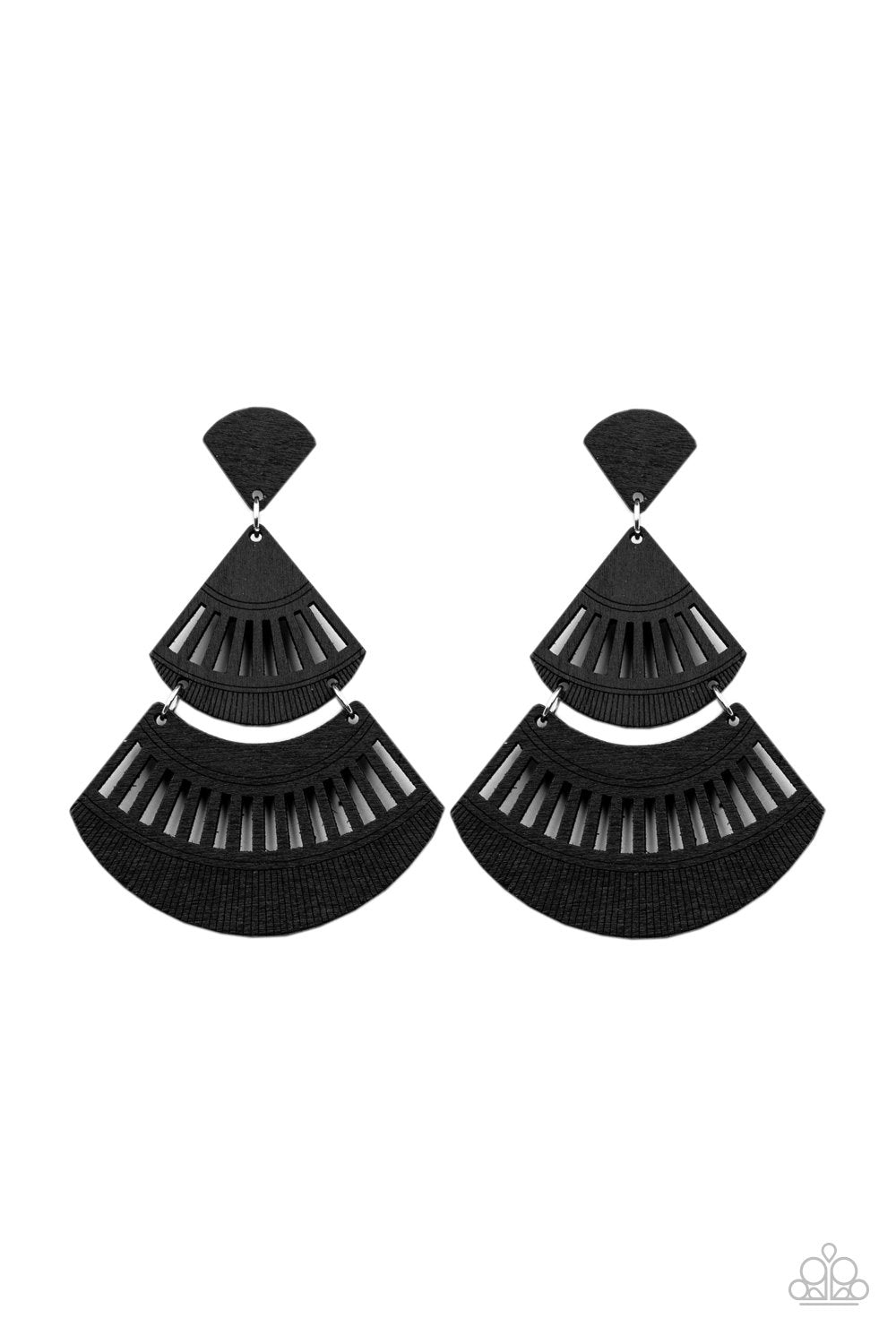 Oriental Oasis Black Wood Earrings - Paparazzi Accessories- on model - CarasShop.com - Paparazzi Jewelry by Cara Jewels