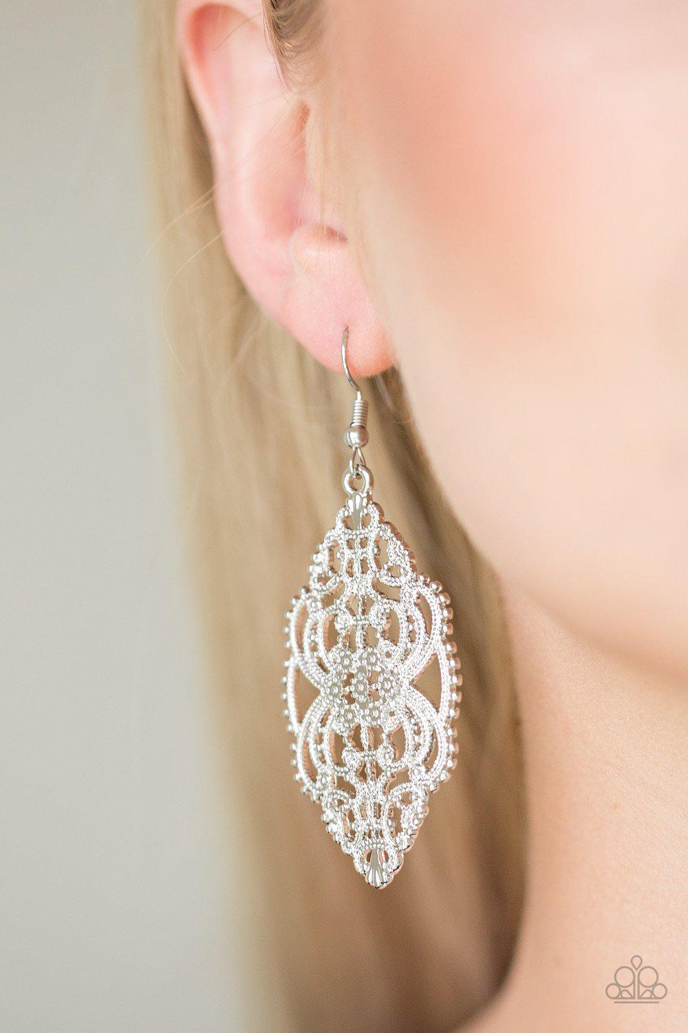 Ornately Ornate Silver Filigree Earrings - Paparazzi Accessories- lightbox - CarasShop.com - Paparazzi Jewelry by Cara Jewels