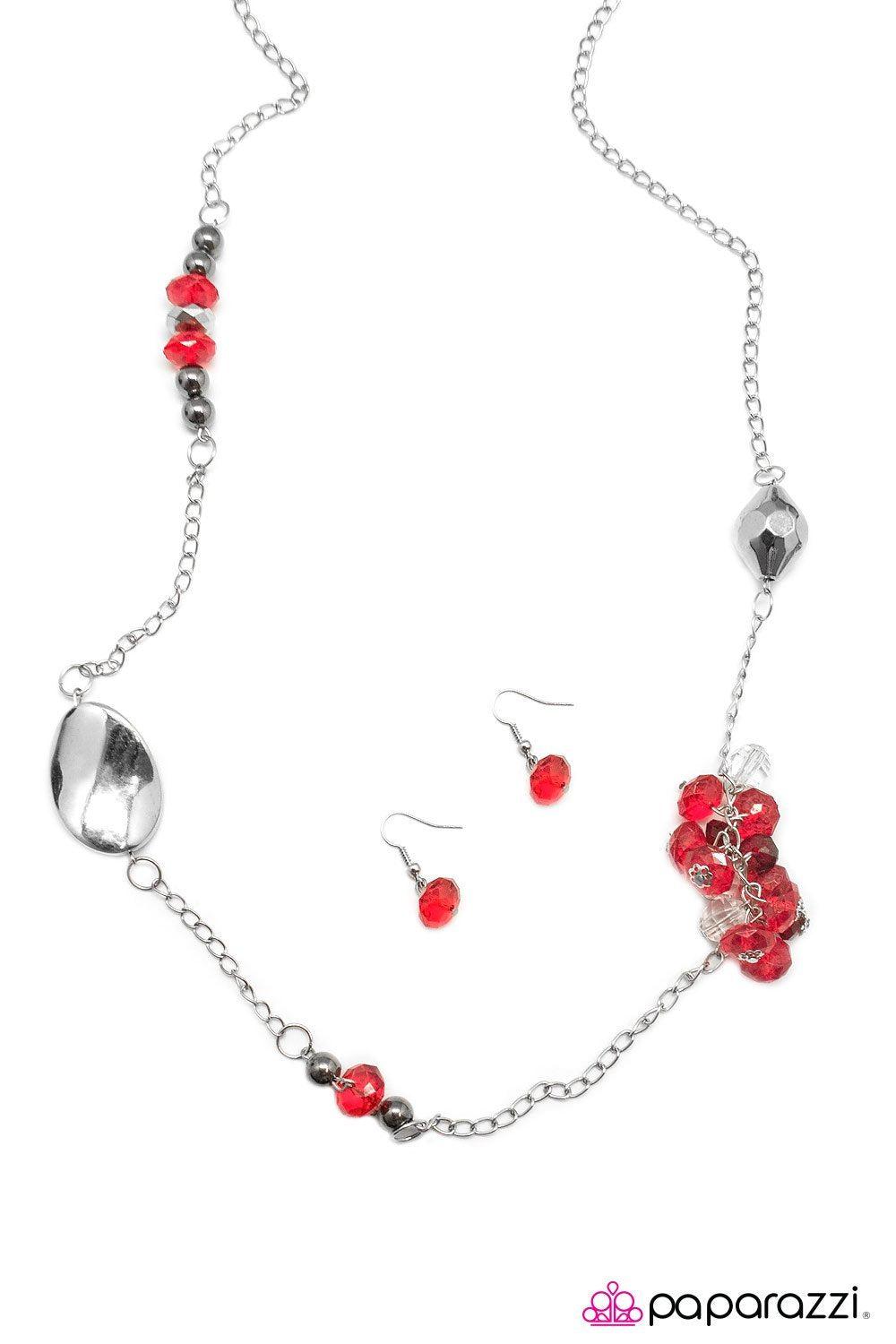 Otherwise Engaged Red and Silver Necklace - Paparazzi Accessories- on model - CarasShop.com - Paparazzi Jewelry by Cara Jewels