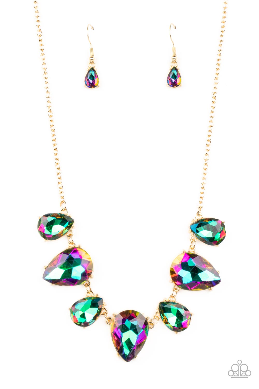 Otherworldly Opulence Gold & Oil Spill Rhinestone Necklace - Paparazzi Accessories- lightbox - CarasShop.com - Paparazzi Jewelry by Cara Jewels