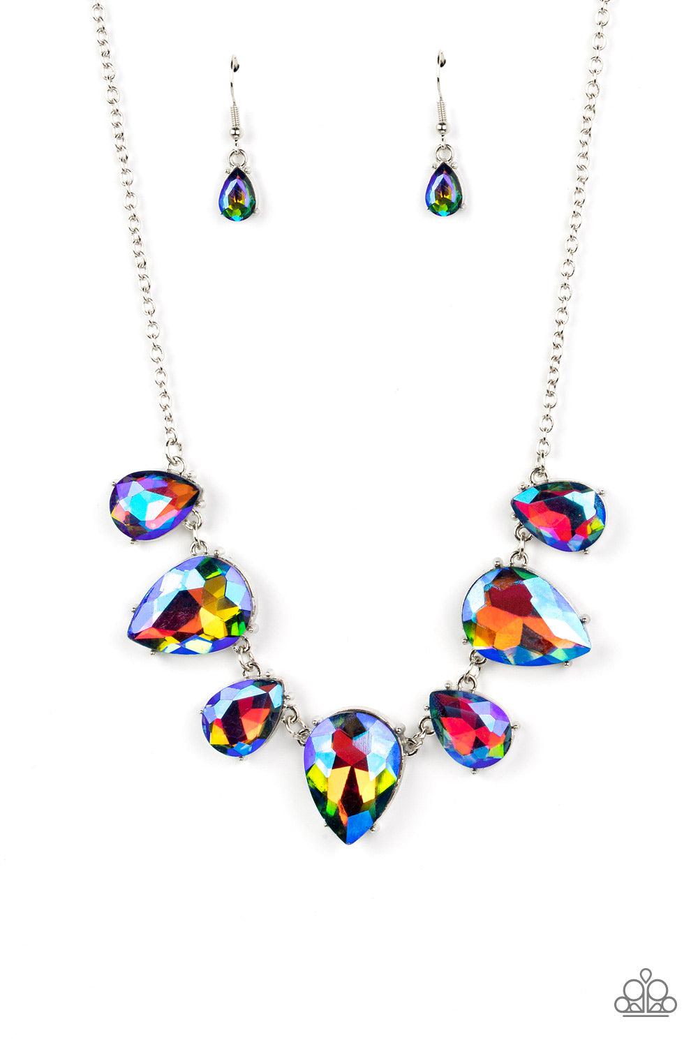 Otherworldly Opulence Multi Iridescent Blue Rhinestone Necklace - Paparazzi Accessories- lightbox - CarasShop.com - Paparazzi Jewelry by Cara Jewels