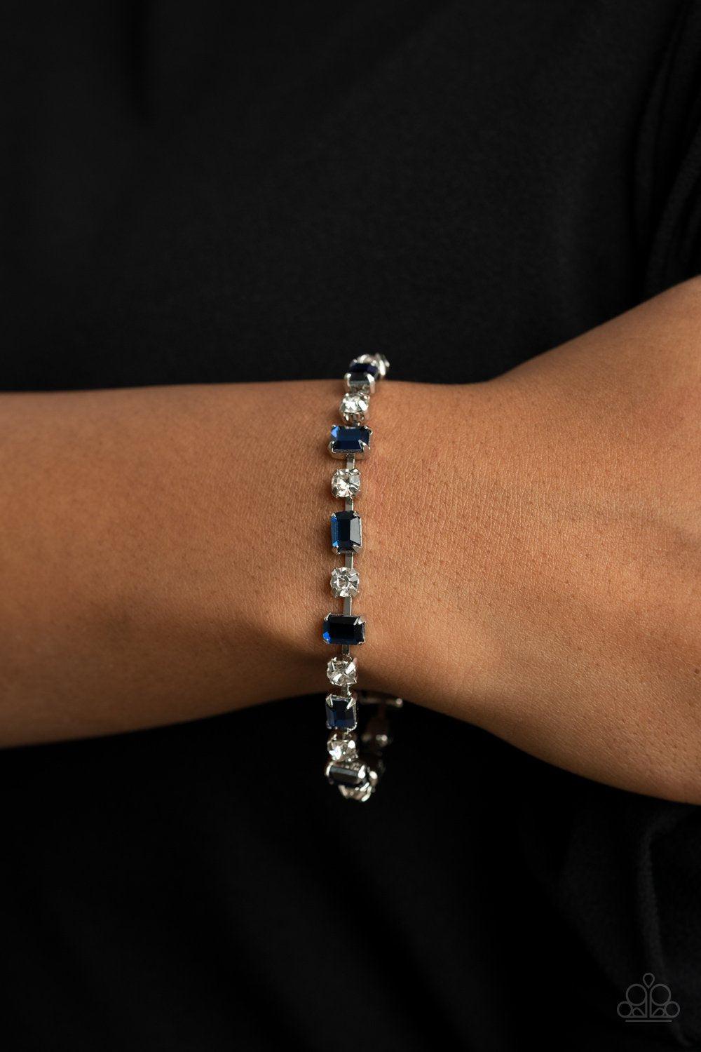Out In Full FIERCE Blue and White Rhinestone Bracelet - Paparazzi Accessories- lightbox - CarasShop.com - Paparazzi Jewelry by Cara Jewels
