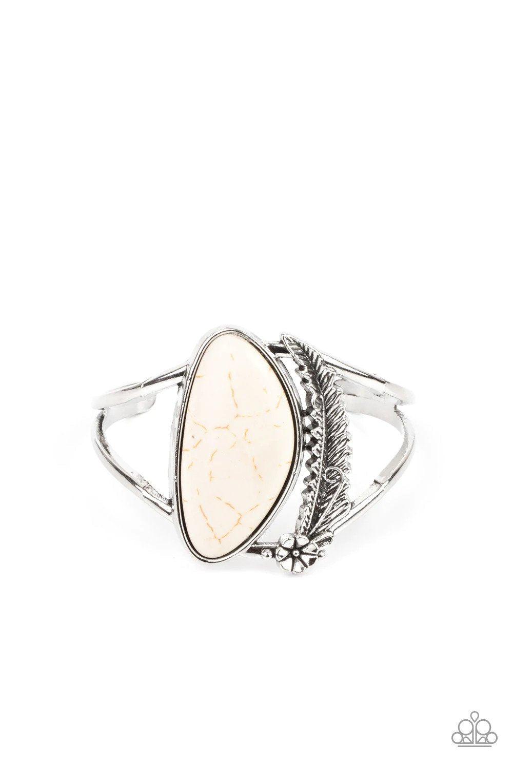 Out In The Wild White Stone Cuff Bracelet - Paparazzi Accessories- lightbox - CarasShop.com - Paparazzi Jewelry by Cara Jewels