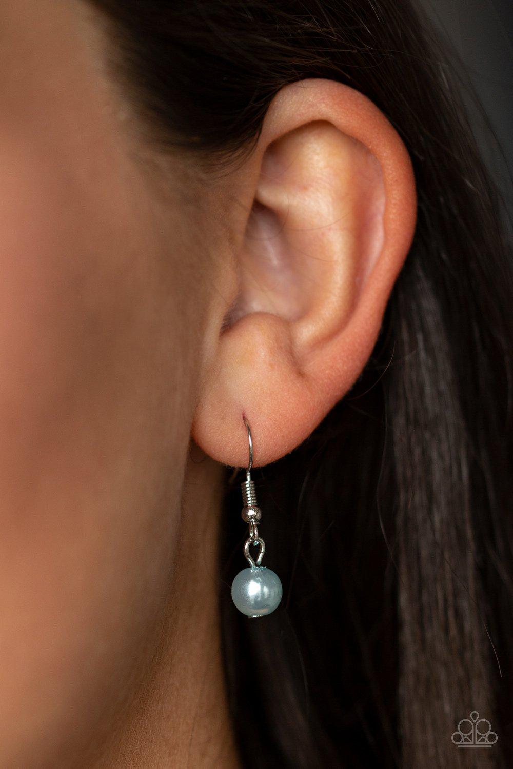 Out Of Bounds Shimmer Blue Pearl and Silver Necklace - Paparazzi Accessories - free matching earrings -CarasShop.com - Paparazzi Jewelry by Cara Jewels