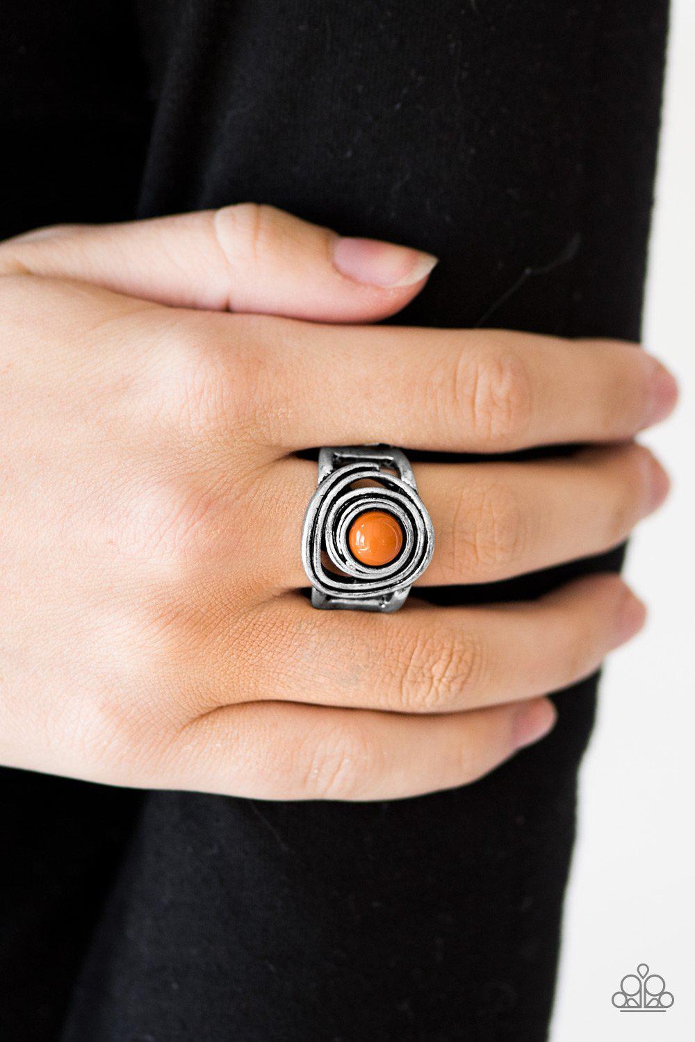 Out Of Control Silver and Orange Ring - Paparazzi Accessories- lightbox - CarasShop.com - Paparazzi Jewelry by Cara Jewels