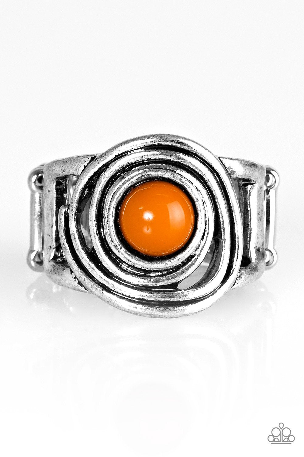 Out Of Control Silver and Orange Ring - Paparazzi Accessories- on model - CarasShop.com - Paparazzi Jewelry by Cara Jewels
