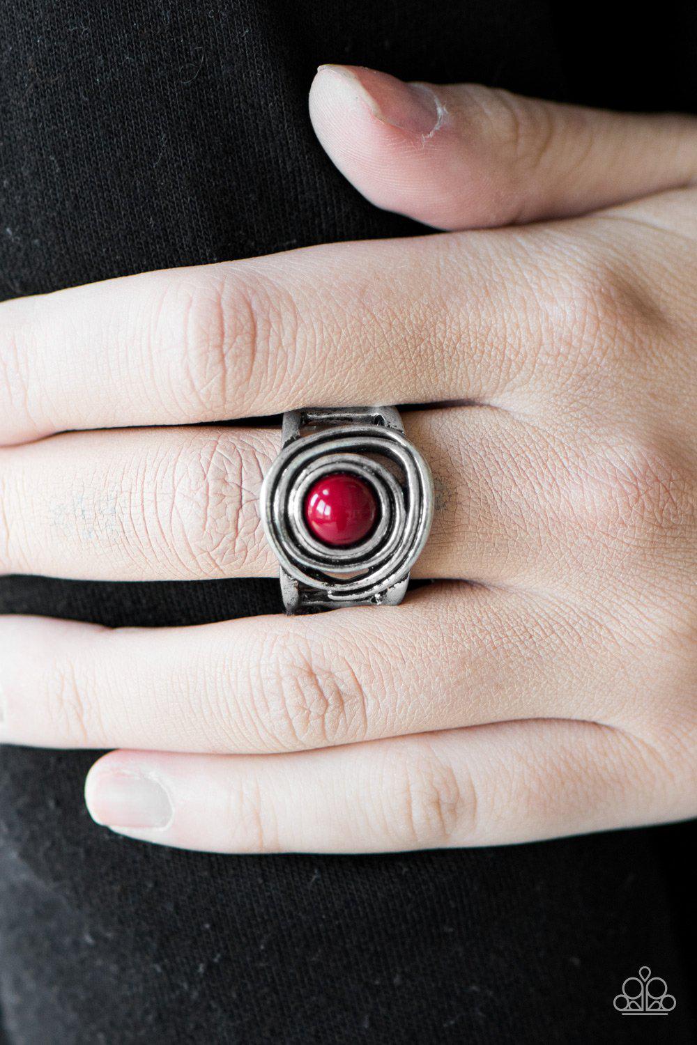 Out Of Control Silver and Red Ring - Paparazzi Accessories- lightbox - CarasShop.com - Paparazzi Jewelry by Cara Jewels