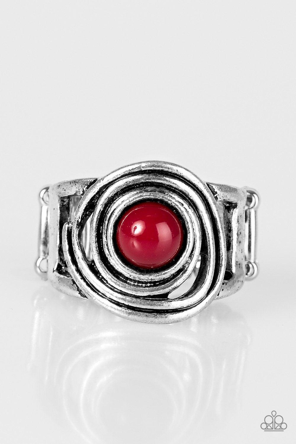 Out Of Control Silver and Red Ring - Paparazzi Accessories- on model - CarasShop.com - Paparazzi Jewelry by Cara Jewels
