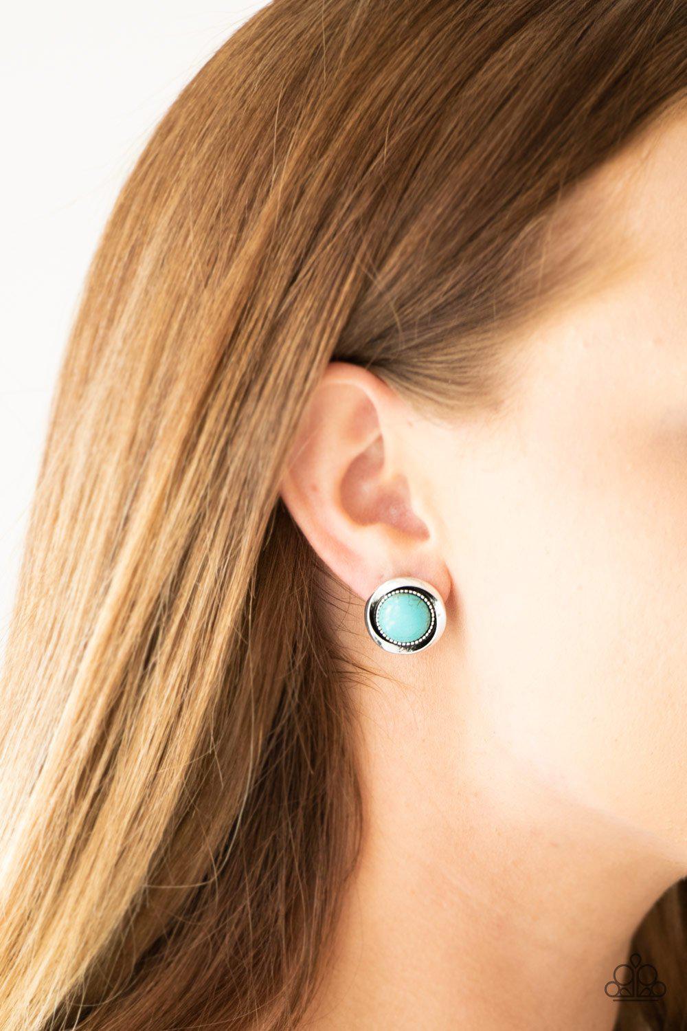 Out Of This Galaxy Turquoise Blue Stone Earrings - Paparazzi Accessories- lightbox - CarasShop.com - Paparazzi Jewelry by Cara Jewels