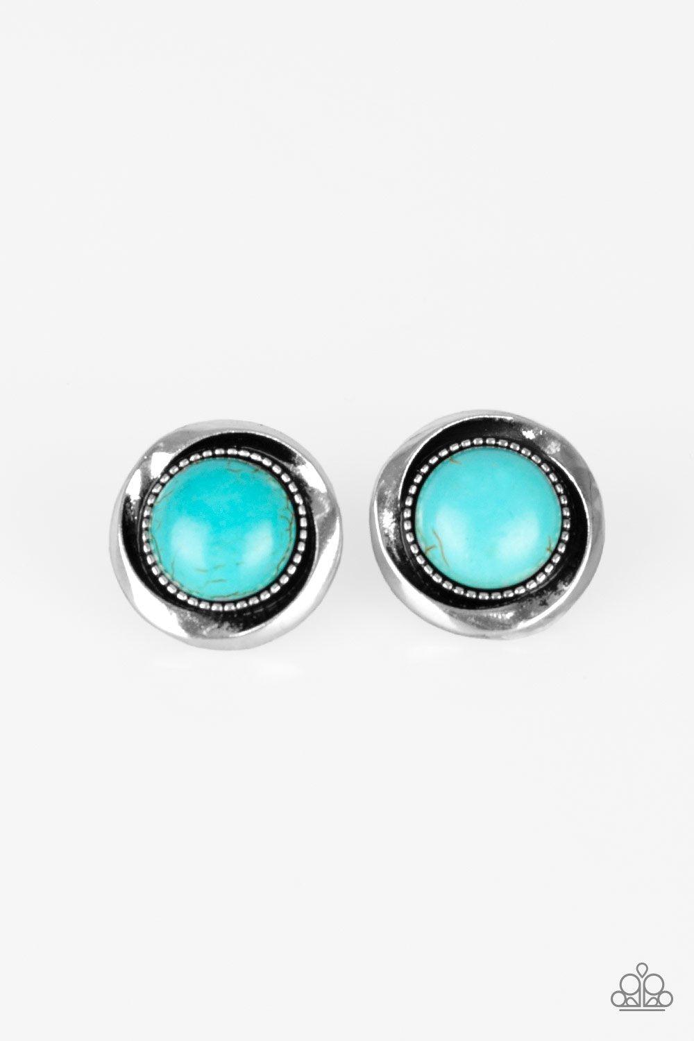 Out Of This Galaxy Turquoise Blue Stone Earrings - Paparazzi Accessories- on model - CarasShop.com - Paparazzi Jewelry by Cara Jewels
