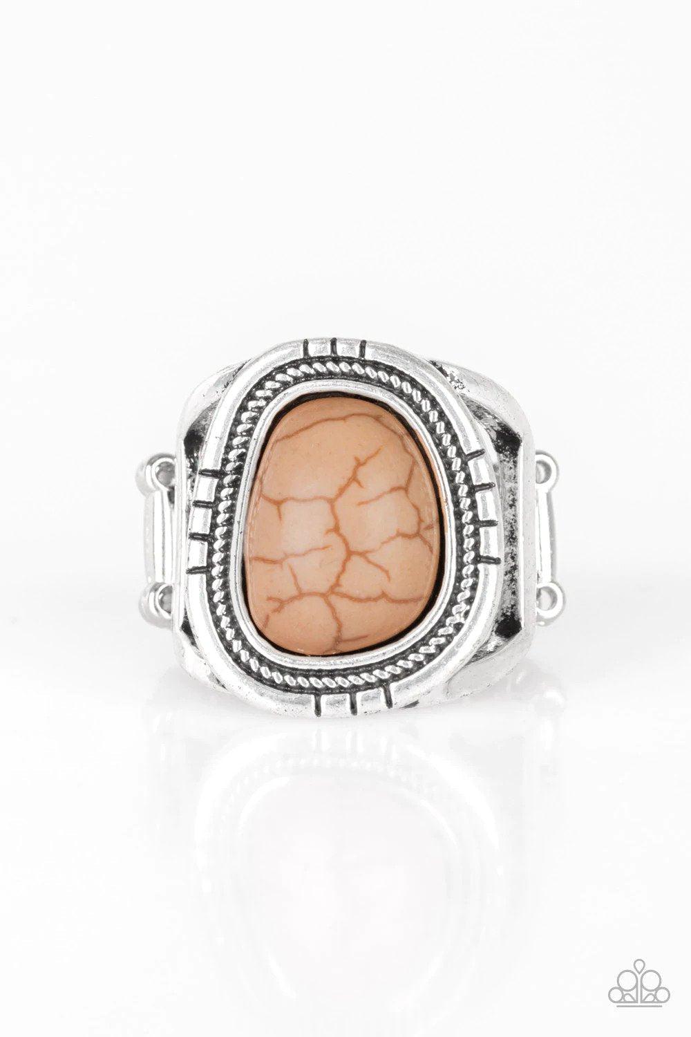 Out On The Range Brown Stone Ring - Paparazzi Accessories- lightbox - CarasShop.com - Paparazzi Jewelry by Cara Jewels