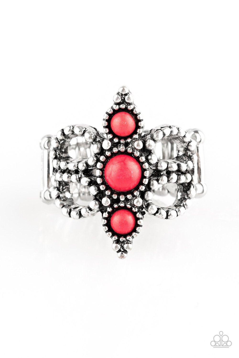 Outback Oasis Silver and Red Ring - Paparazzi Accessories- lightbox - CarasShop.com - Paparazzi Jewelry by Cara Jewels