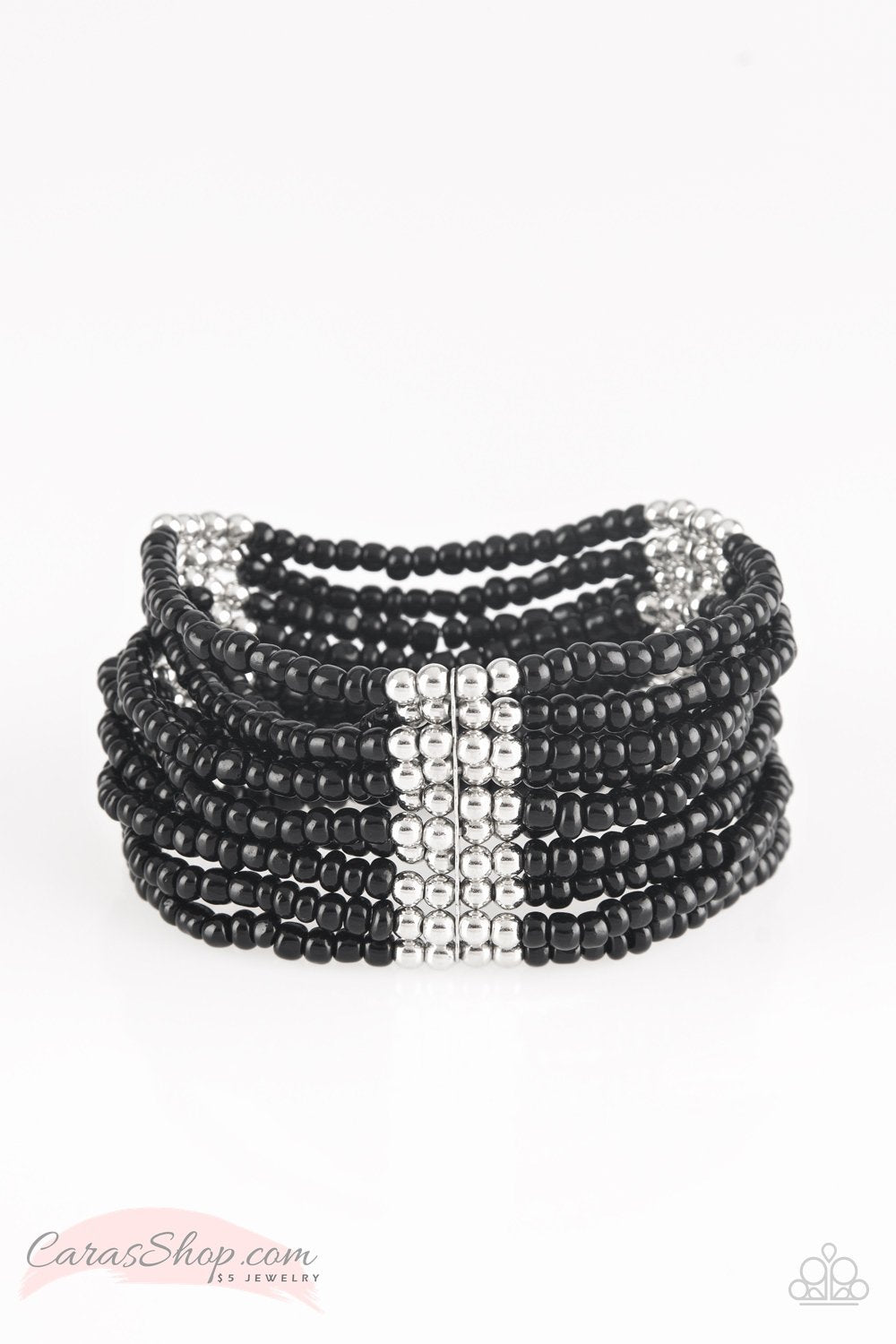 Outback Odyssey - Black Seed Bead Stretch Bracelet - Paparazzi Accessories- on model - CarasShop.com - Paparazzi Jewelry by Cara Jewels