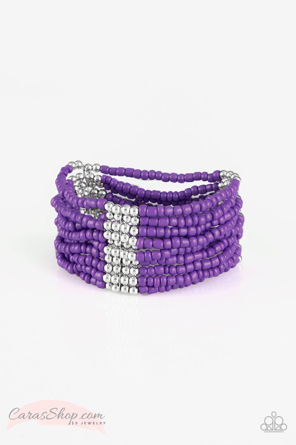 Outback Odyssey - Purple Seed Bead Stretch Bracelet - Paparazzi Accessories- on model - CarasShop.com - Paparazzi Jewelry by Cara Jewels