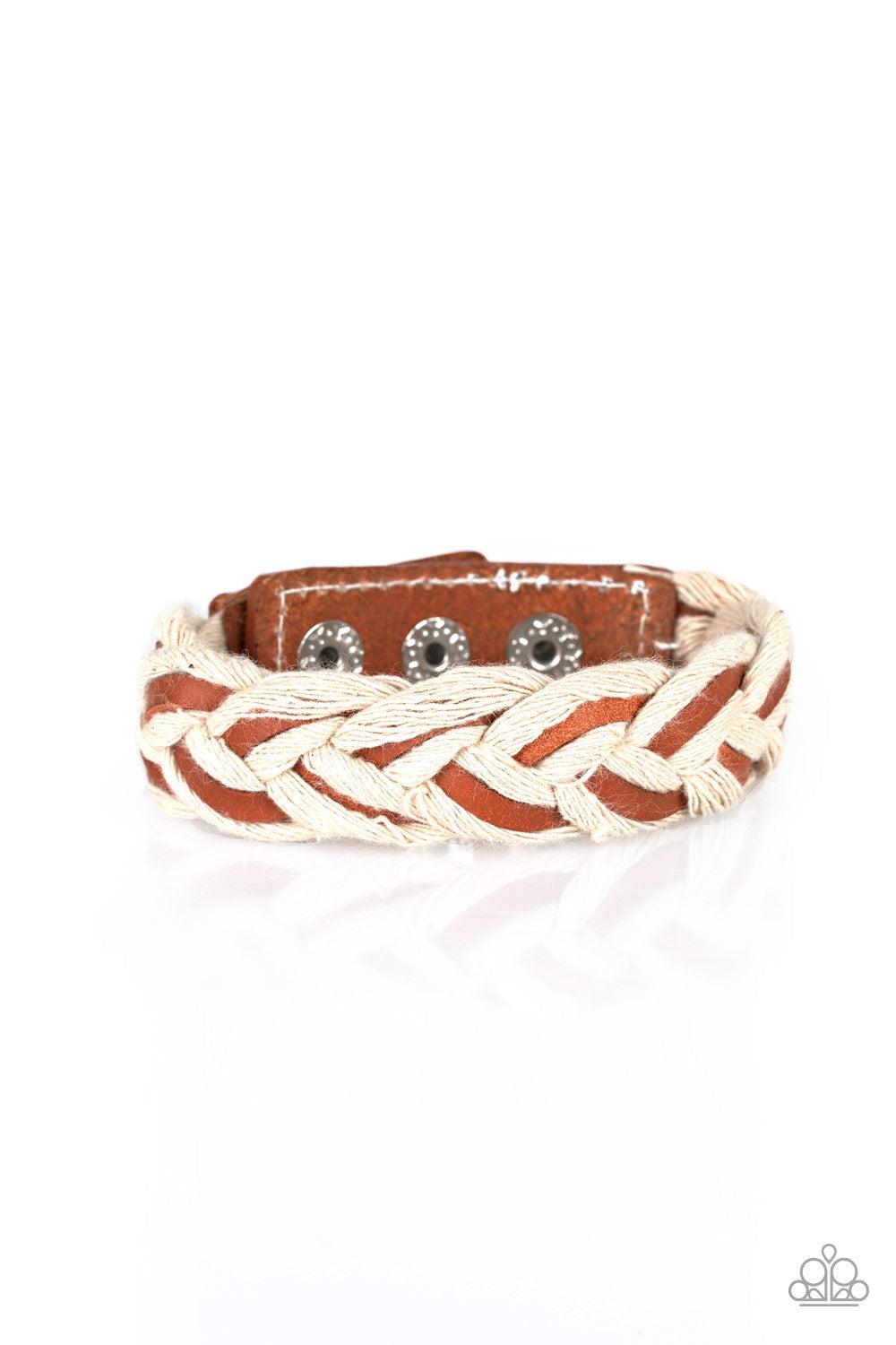 Outback Outlaw Brown & White Urban Bracelet - Paparazzi Accessories- lightbox - CarasShop.com - Paparazzi Jewelry by Cara Jewels