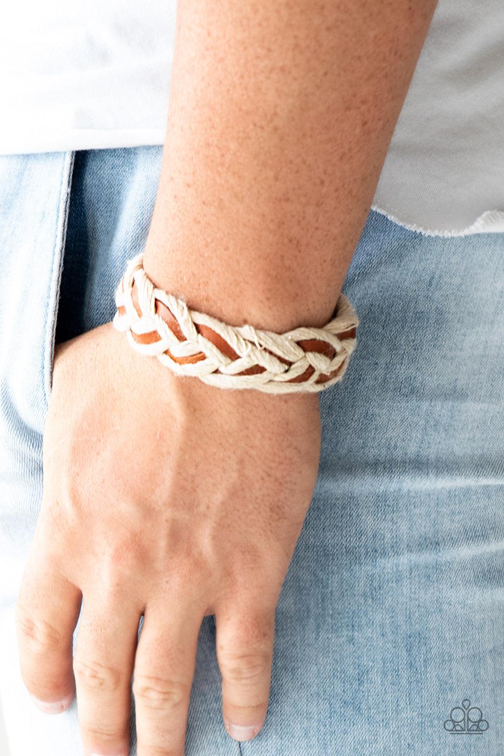 Outback Outlaw Brown & White Urban Bracelet - Paparazzi Accessories- on model - CarasShop.com - Paparazzi Jewelry by Cara Jewels