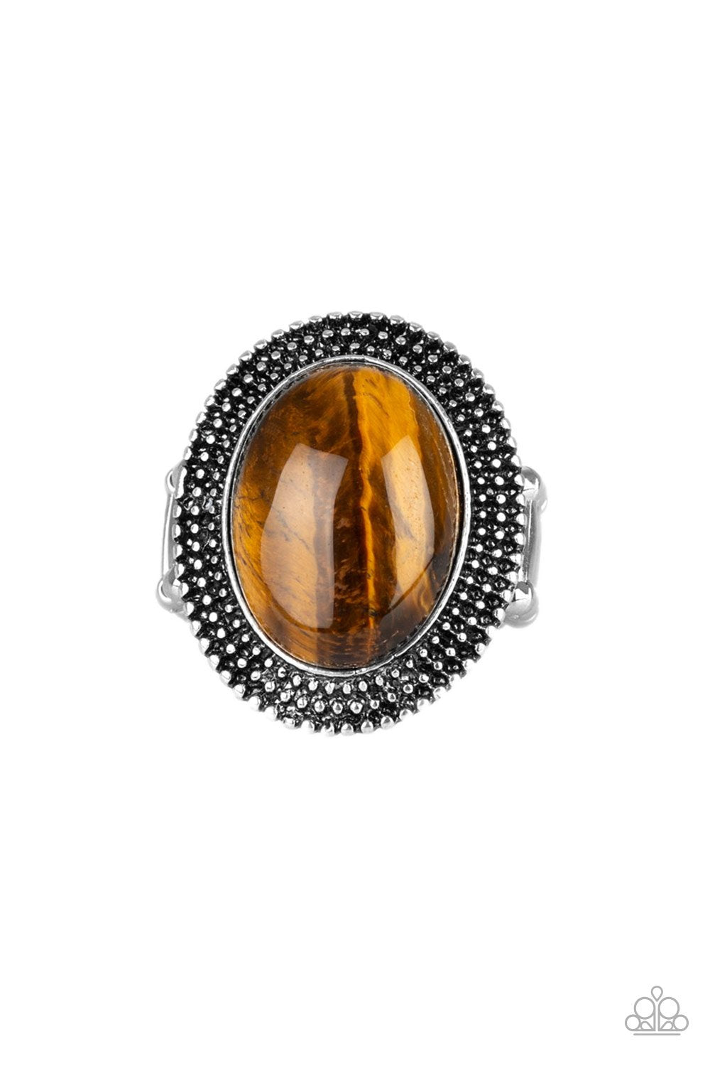 Outdoor Oasis Brown Tiger Eye Stone Ring - Paparazzi Accessories- on model - CarasShop.com - Paparazzi Jewelry by Cara Jewels
