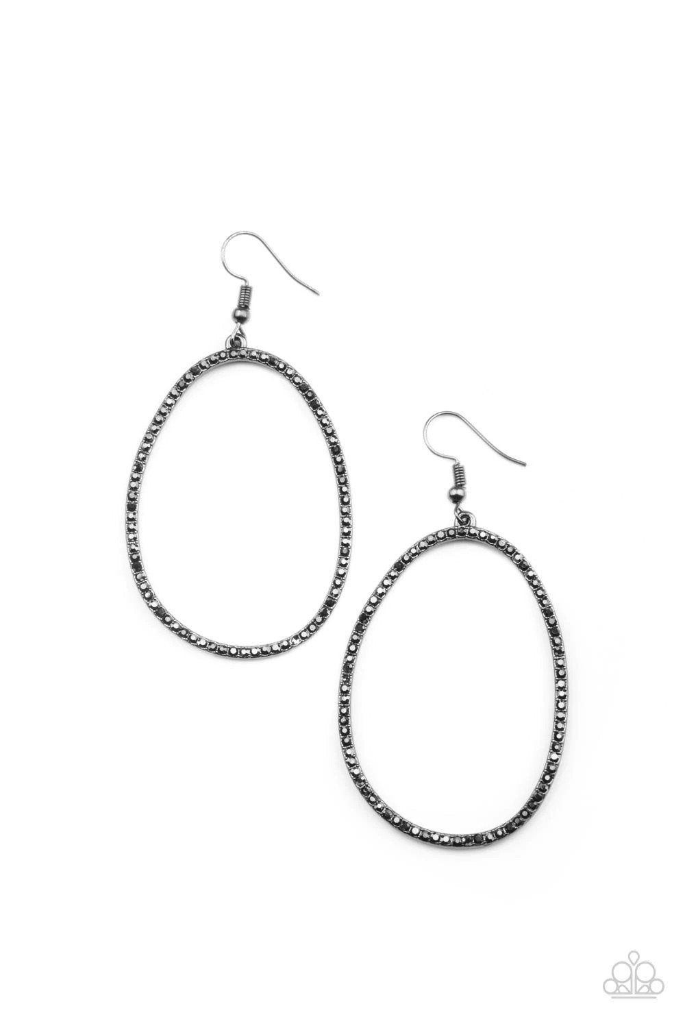 OVAL-ruled! Gunmetal Black Earrings - Paparazzi Accessories- lightbox - CarasShop.com - Paparazzi Jewelry by Cara Jewels