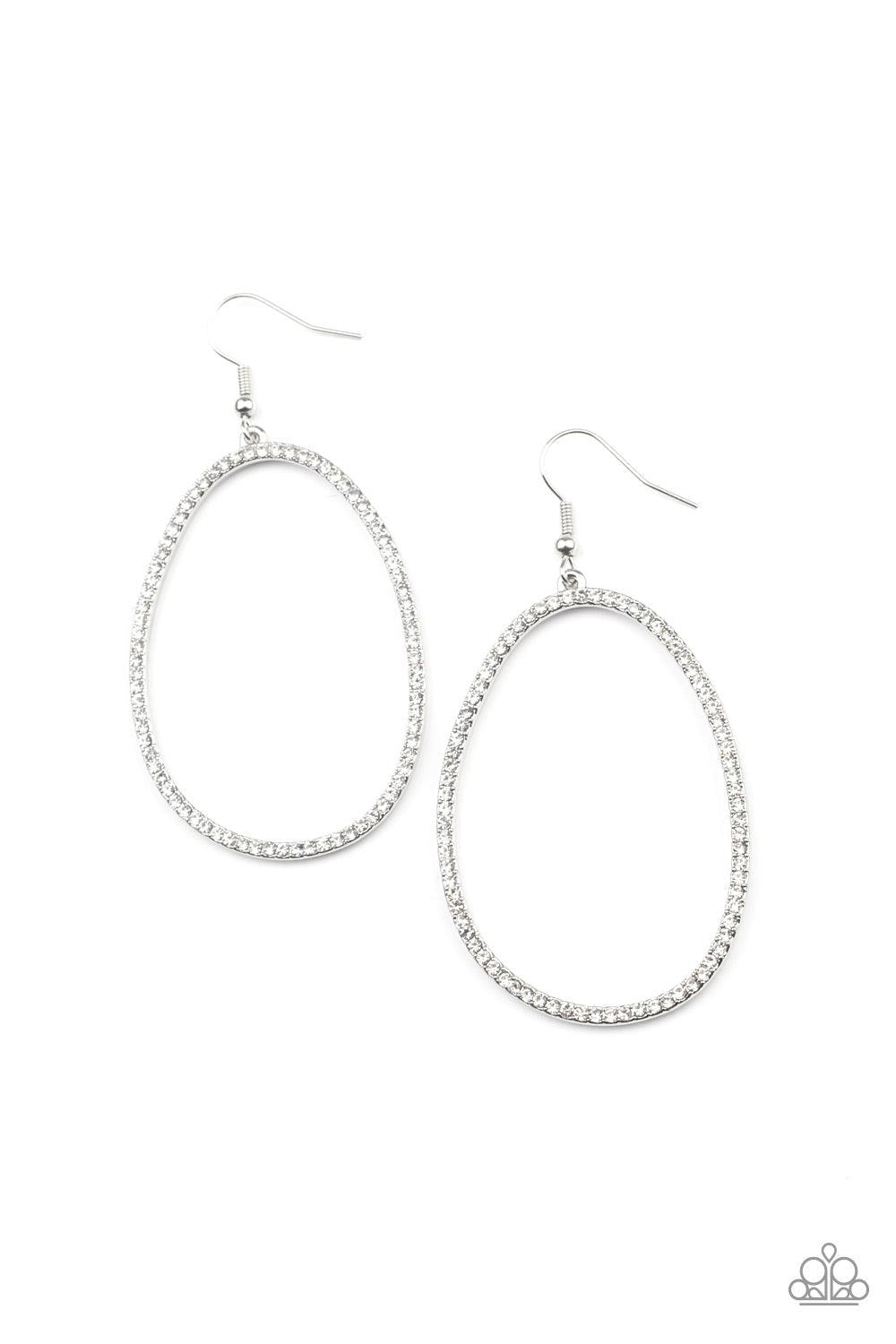 OVAL-ruled! White Earrings - Paparazzi Accessories- lightbox - CarasShop.com - Paparazzi Jewelry by Cara Jewels