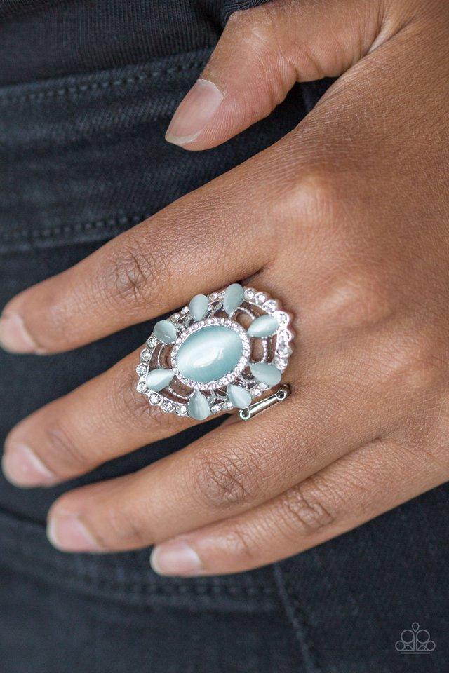 Over The Moonflower Blue Moonstone Ring - Paparazzi Accessories- lightbox - CarasShop.com - Paparazzi Jewelry by Cara Jewels